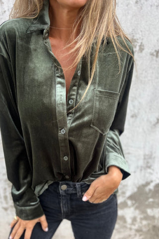 Velvet Button Up Long Sleeve Shirt