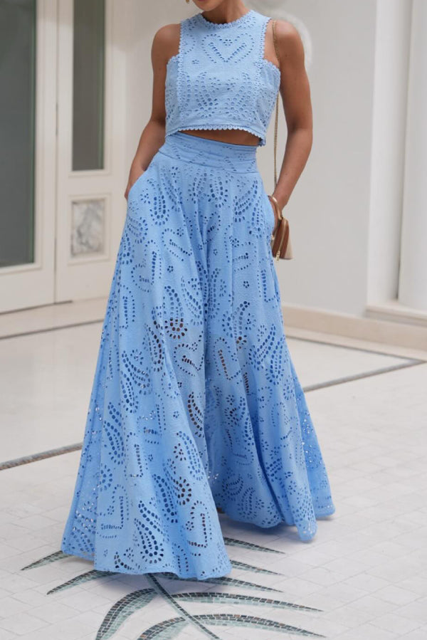 Sleeveless Lace Top and Pocket long Skirt Set