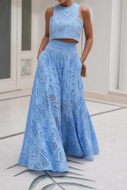 Sleeveless Lace Top and Pocket long Skirt Set