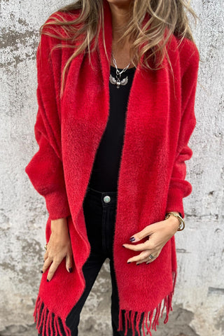 Knitted Plush Fringed Cape Coat