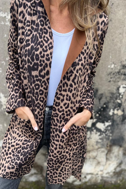 Leopard print belted hooded coat