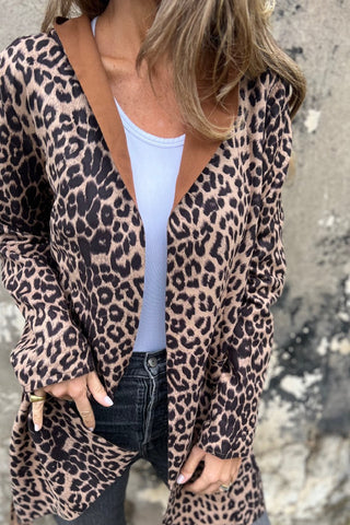 Leopard print belted hooded coat