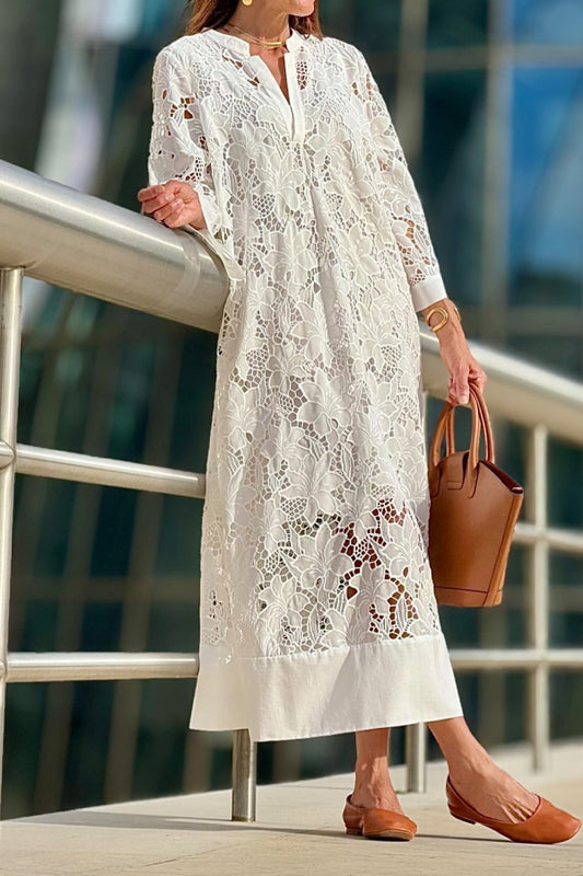 Lace loose solid color midi dress