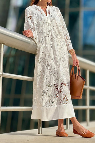 Lace loose solid color midi dress