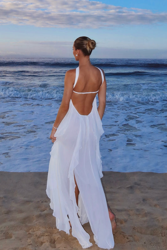 Backless Lined Ruffle Maxi Dress