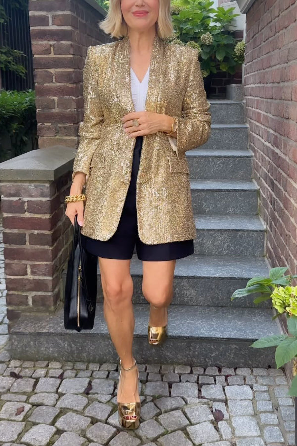 Sequined long-sleeved elegant suit jacket