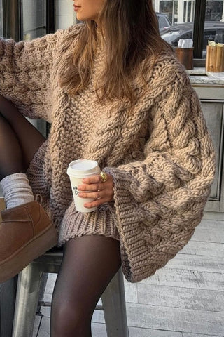 Round neck bell sleeve knitted loose sweater