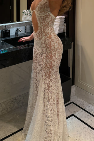 Lace halterneck sexy backless maxi dress