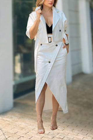 Versatile casual workwear temperament button belt skirt set