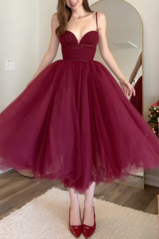 Countess Cabernet Tulle Midi Dress