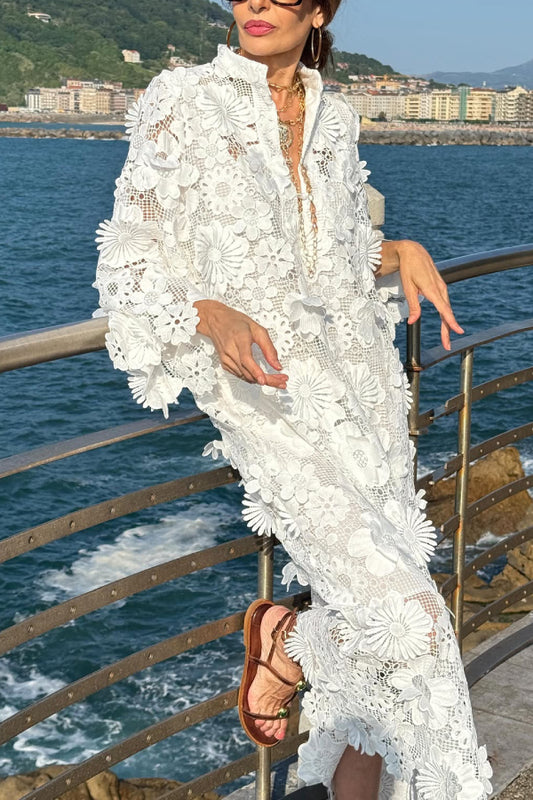 Fashionable 3D embroidered  maxi dress