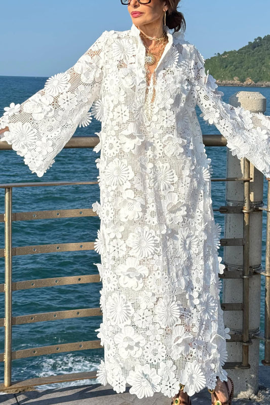 Fashionable 3D embroidered  maxi dress