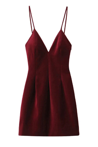 Red Velvet Spaghettis Strap Mini Dress