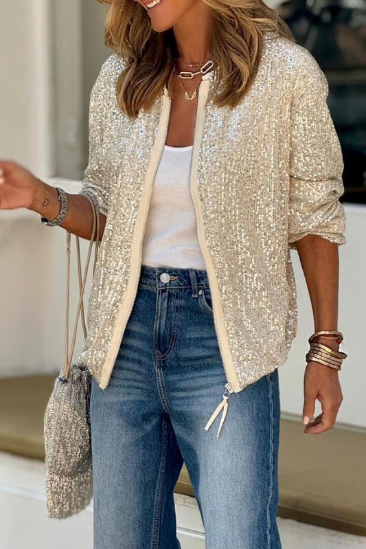 Classic Sequin Zip-Up Jacket