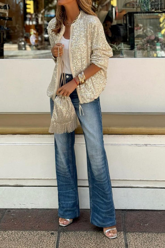 Classic Sequin Zip-Up Jacket