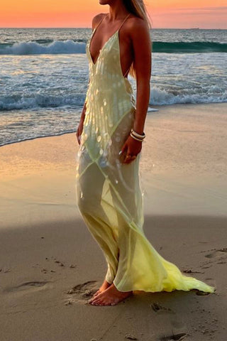 Slim fit sequined fishtail  halter back maxi dress