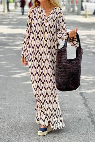 V-neck printed long sleeve maxi dress