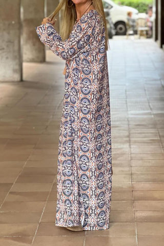 V-neck printed long sleeve maxi dress