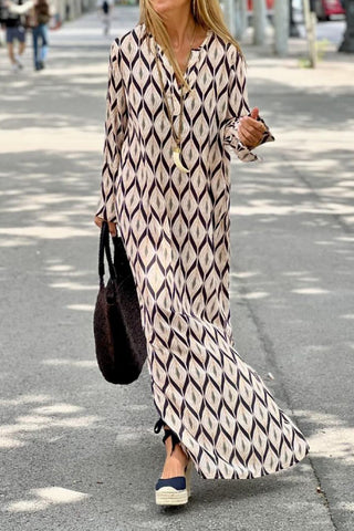 V-neck printed long sleeve maxi dress