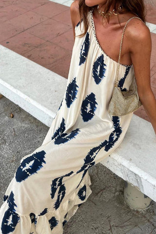 Off-shoulder tie bohemian print midi dress