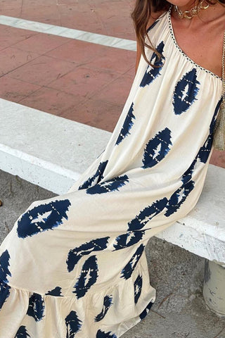 Off-shoulder tie bohemian print midi dress