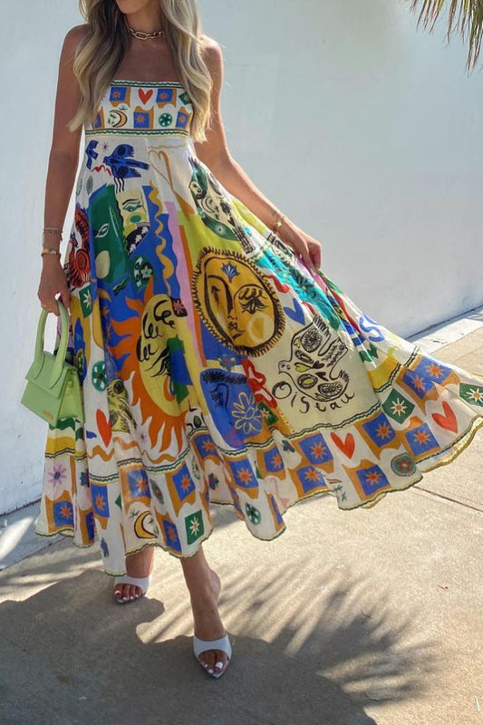 Printed high waist sleeveless maxi dress