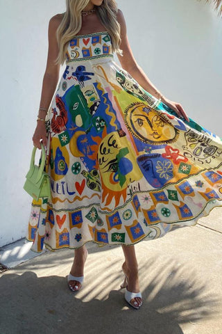 Printed high waist sleeveless maxi dress