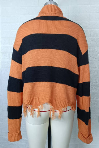 Halloween Outfits Bat Stripe Graphics Ripped Irregular Fall Winter Jumpers