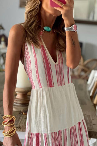 Casual Striped Patchwork V Neck maxi Dress