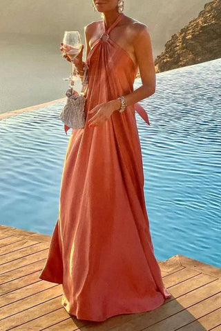 Satin Halter Backless Maxi Dress