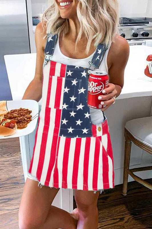 Independence Day Flag Print Pocket Strap Mini Dress