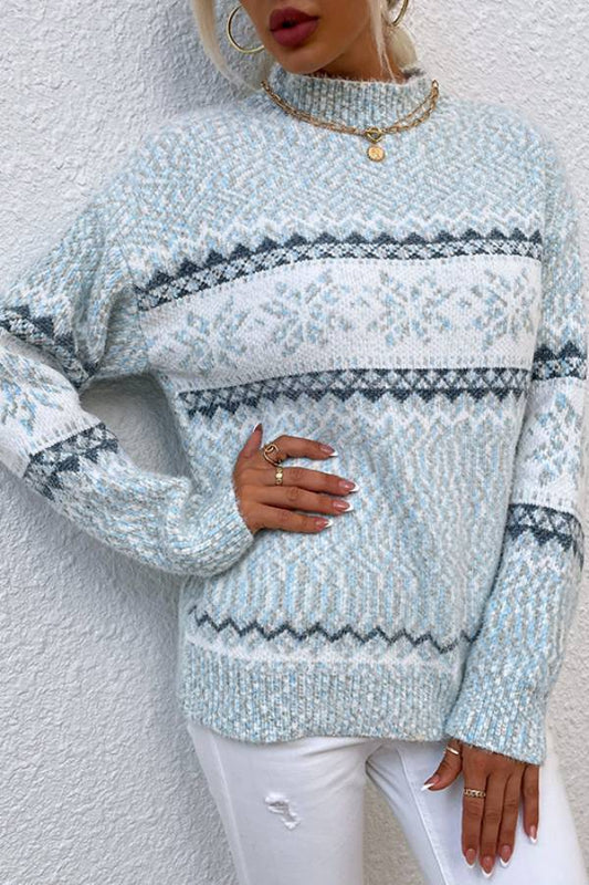 Half High Collar Snowflake Knitted Sweater