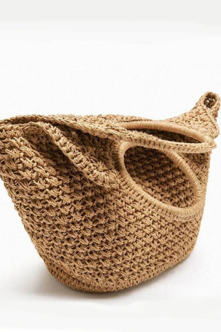 Khaki Straw Cross Basket Bag