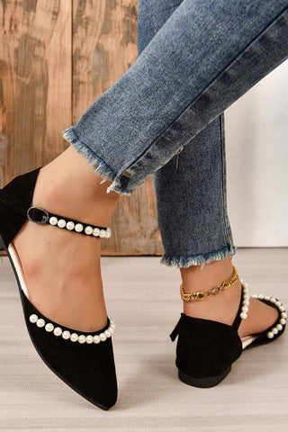 Pointed Toe Flat Pearl Decor Sandals