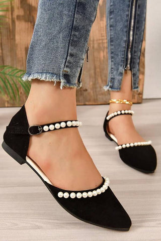 Pointed Toe Flat Pearl Decor Sandals