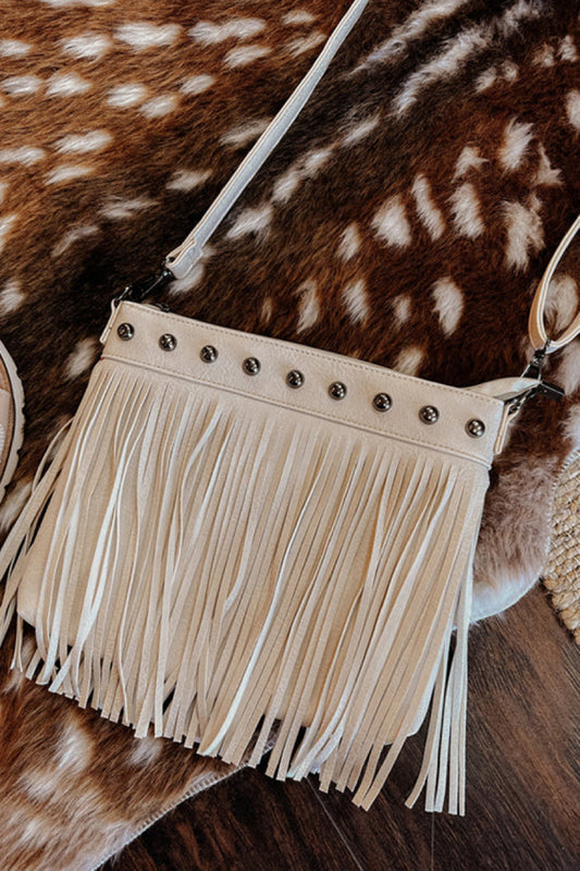 Fringe Decor Crossbody Bag White