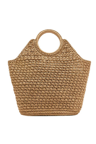 Khaki Straw Cross Basket Bag