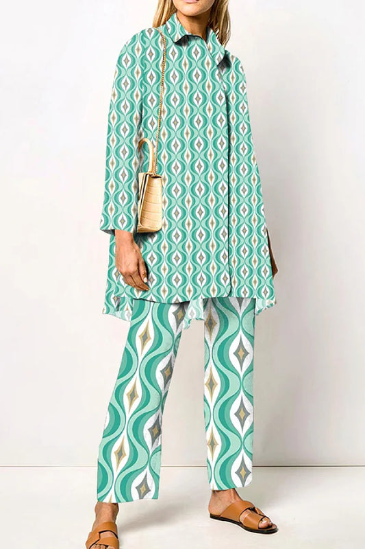 Fashion Geometric Print Shirt Two Piece Set