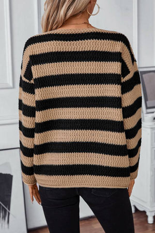 Striped Dropped Shoulder Long Sleeve Sweater