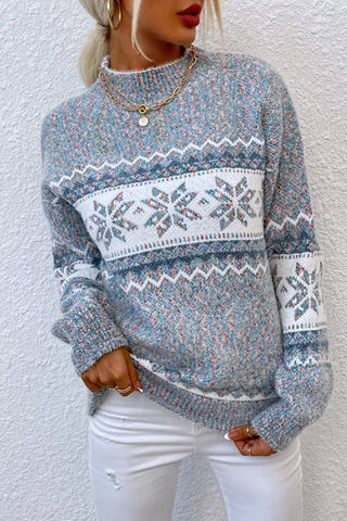 Half High Collar Snowflake Knitted Sweater