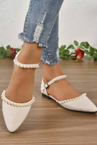 Pointed Toe Flat Pearl Decor Sandals