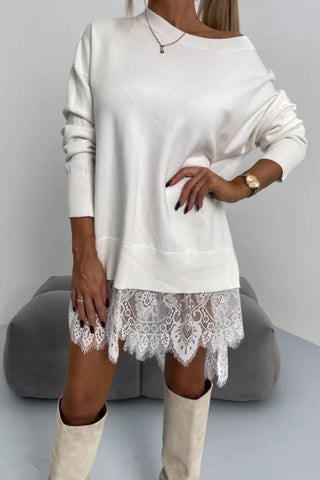 Lace trim mid-length sweater