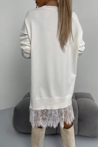 Lace trim mid-length sweater