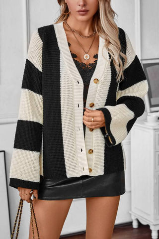 Casual Long Sleeve Color Block Knitted Cardigans