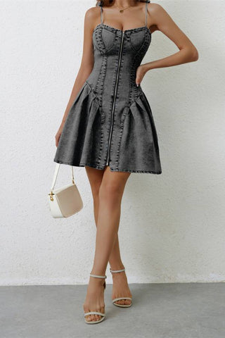 Personalized street patchwork camisole denim mini dress