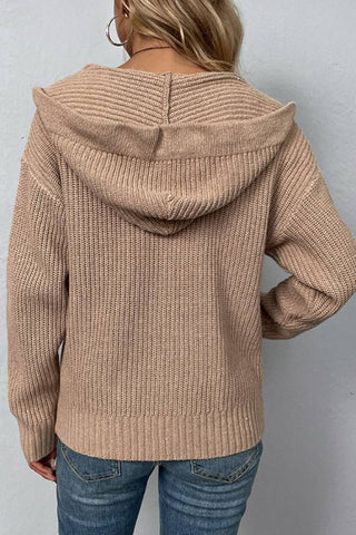 Zip-Up Drawstring Detail Hooded Cardigan