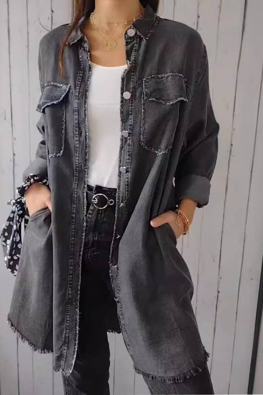 Fashionable loose collared women's denim jacket