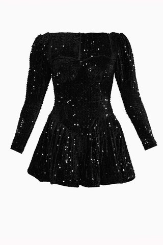 Black Sequin Long Sleeve mini dress