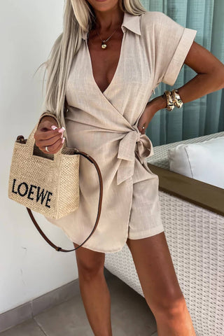 Casual Lapel Short Sleeve Romper