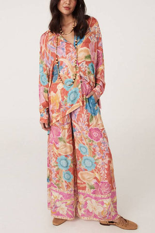 Garden Floral Print Relaxed Blouse and Pants